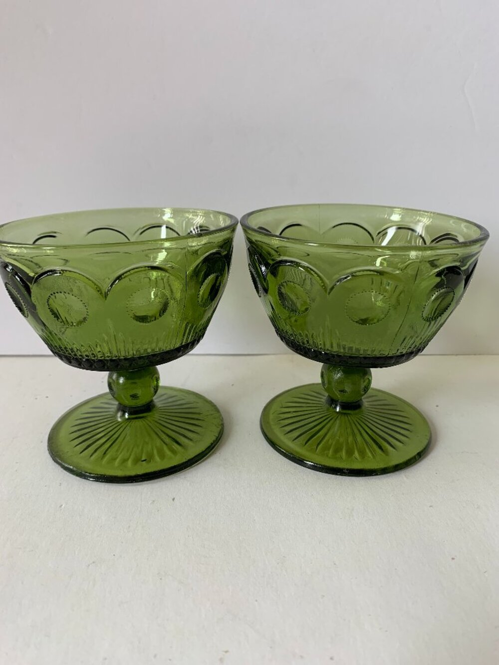 Vintage MCM Barlett Collins St. Genevieve Green Bullseye Water Goblets Set of 2